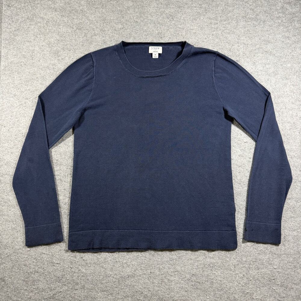 J.Crew Teddie Sweater Womens M Navy Cotton Crew Neck Relaxed Fit Classic Fall